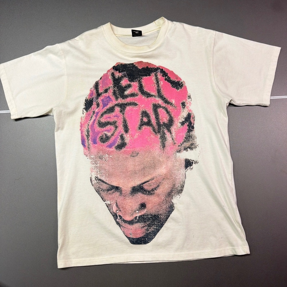 Hellstar Studios Graphic T Shirt Cream Pink Double Sided Streetwear Size S